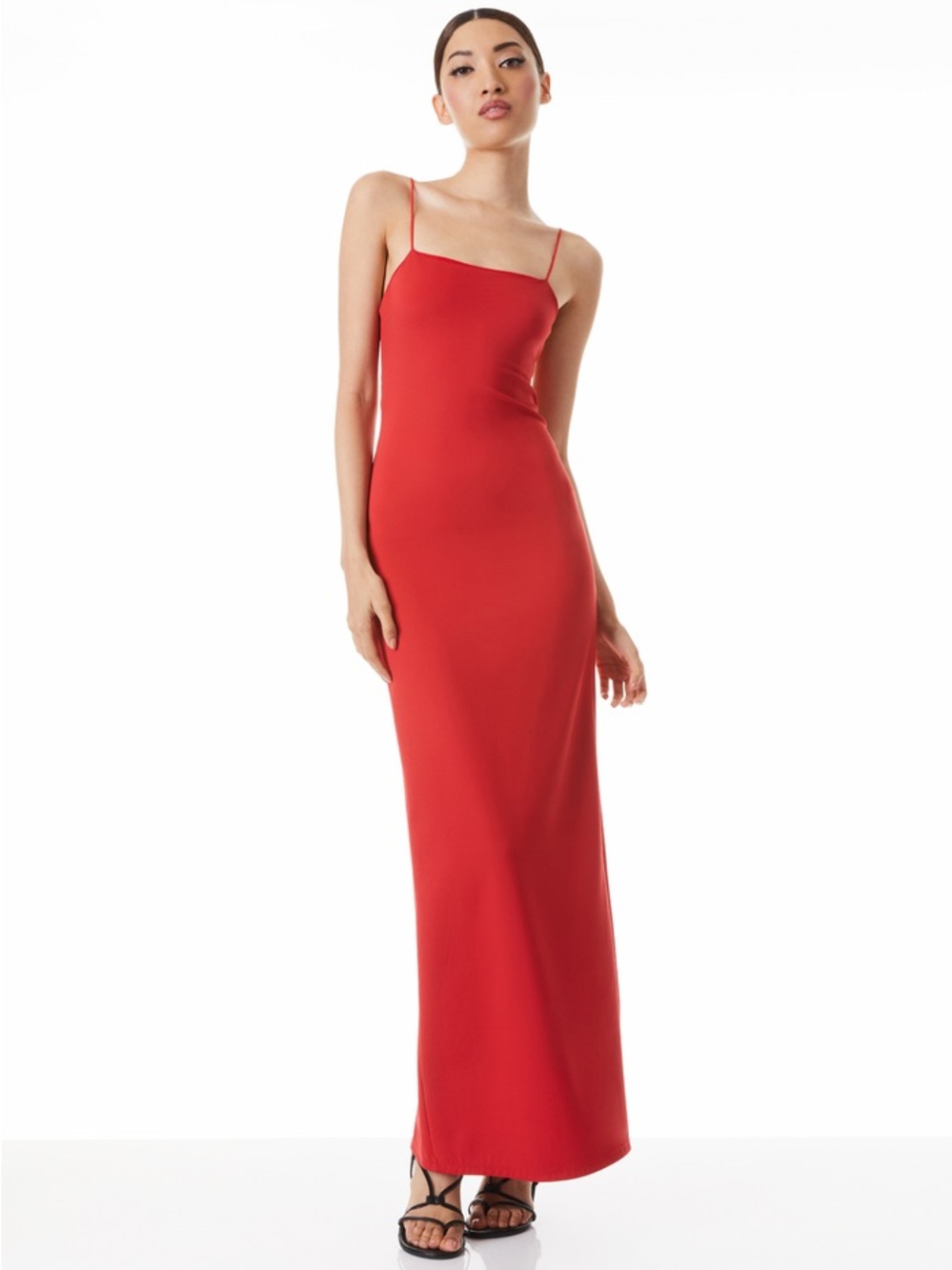 Red Slim Slip Maxi Dress with Spaghetti Straps